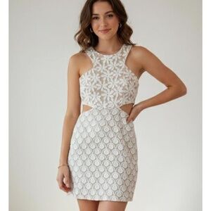 Shakuhachi White Lace Floral Daisy Mini Dress Size Medium